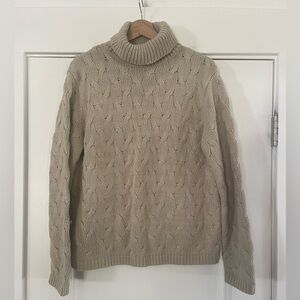 Cozy Classic Elements Cable Knit Tan Turtleneck Sweater - XL